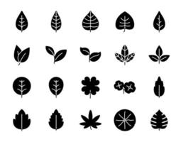 Simple Various shape leaf glyph icons set. vector