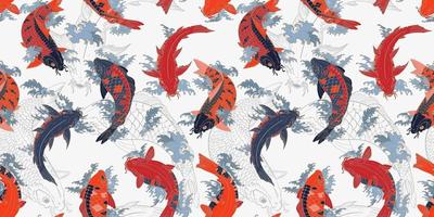 Red and orange koi carps Japanese gray seamless pattern vector