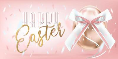 Easter shiny egg with silk bow in confetti vector