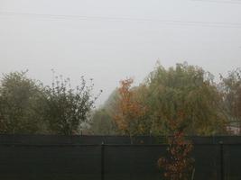 Autumn morning mist in the village photo