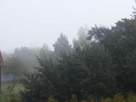 niebla de la mañana de otoño en el pueblo foto