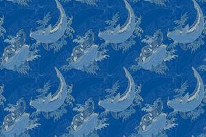 Koi carps Japanese blue seamless pattern vector