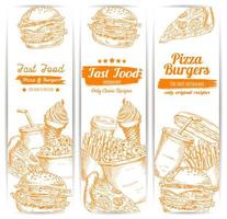 conjunto de pancartas vectoriales de croquis de bocadillos de comida rápida vector