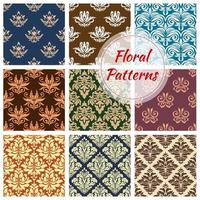 Floral and flourish vector seamless patterns set