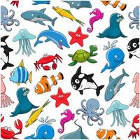 Cartoon sea fish and ocean animals vector pattern