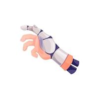 mano humana con los dedos prótesis robótica miembro discapacitado icono de dibujos animados aislado. parte del cuerpo del robot vectorial, palma de cyborg, mano robotizada. robot mano artificial con dedo de metal, medicina innovadora vector