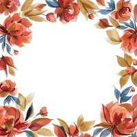 Watercolor square frame with traditional folk calico rose flowers vector