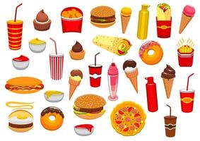 conjunto de iconos aislados de vector de comida rápida