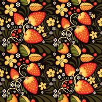 Strawberry and Flowers in Khokhloma style vector