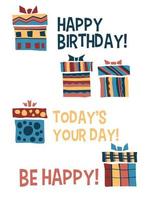 tarjeta de felicitación de cumpleaños en estilo divertido de dibujos animados vector