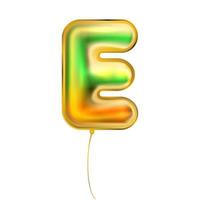 Gold metallic balloon, inflated alphabet symbol E vector