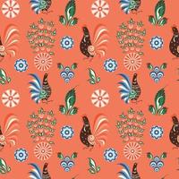 Russian folk red seamless pattern with birds vector