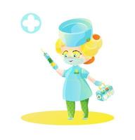 Cute blonde woman doctor with syringe and box vector