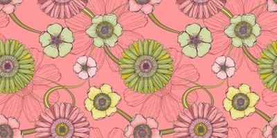 Floral pink seamless pattern with gerberas and magnolias vector