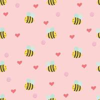 Cute seamless pattern with bee and hearts vector