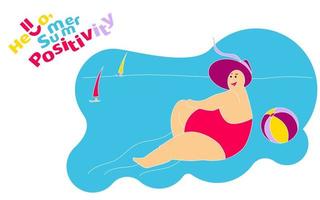 Funny Happy Fat Girl on the Beach vector