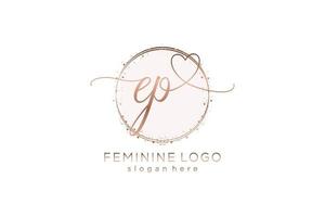 logotipo de escritura a mano ep inicial con plantilla de círculo logotipo vectorial de boda inicial, moda, floral y botánica con plantilla creativa. vector