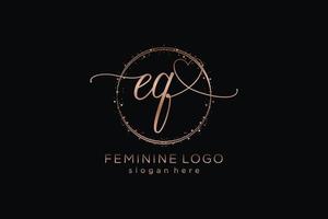 Initial EQ handwriting logo with circle template vector logo of initial wedding, fashion, floral and botanical with creative template.