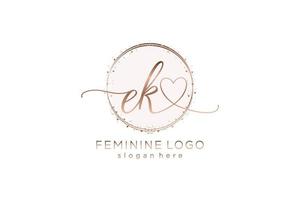 Initial EK handwriting logo with circle template vector logo of initial wedding, fashion, floral and botanical with creative template.