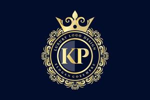 kp letra inicial oro caligráfico femenino floral dibujado a mano monograma heráldico antiguo estilo vintage diseño de logotipo de lujo vector premium