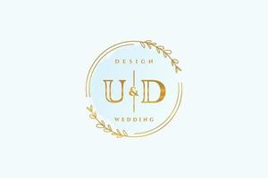 Initial UD beauty monogram and elegant logo design handwriting logo of initial signature, wedding, fashion, floral and botanical with creative template. vector