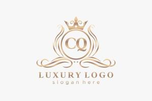 Initial CQ Letter Royal Luxury Logo template in vector art for Restaurant, Royalty, Boutique, Cafe, Hotel, Heraldic, Jewelry, Fashion and other vector illustration.