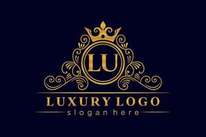 LU Initial Letter Gold calligraphic feminine floral hand drawn heraldic monogram antique vintage style luxury logo design Premium Vector