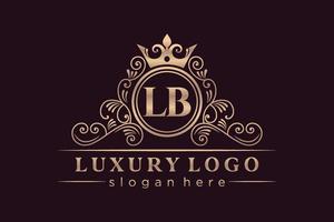 LB Initial Letter Gold calligraphic feminine floral hand drawn heraldic monogram antique vintage style luxury logo design Premium Vector