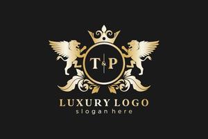 Initial TP Letter Lion Royal Luxury Logo template in vector art for Restaurant, Royalty, Boutique, Cafe, Hotel, Heraldic, Jewelry, Fashion and other vector illustration.