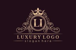 LI Initial Letter Gold calligraphic feminine floral hand drawn heraldic monogram antique vintage style luxury logo design Premium Vector