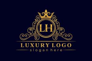 LH Initial Letter Gold calligraphic feminine floral hand drawn heraldic monogram antique vintage style luxury logo design Premium Vector