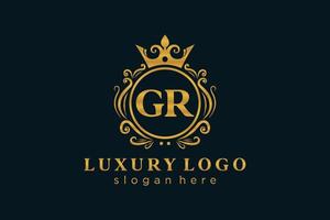 Initial GR Letter Royal Luxury Logo template in vector art for Restaurant, Royalty, Boutique, Cafe, Hotel, Heraldic, Jewelry, Fashion and other vector illustration.