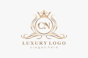 Initial CN Letter Royal Luxury Logo template in vector art for Restaurant, Royalty, Boutique, Cafe, Hotel, Heraldic, Jewelry, Fashion and other vector illustration.