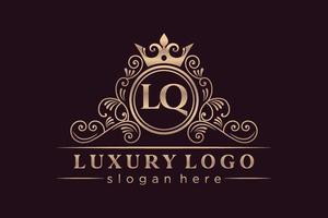 LQ Initial Letter Gold calligraphic feminine floral hand drawn heraldic monogram antique vintage style luxury logo design Premium Vector