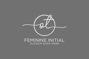 Initial OT handwriting logo with circle template vector logo of initial signature, wedding, fashion, floral and botanical with creative template.