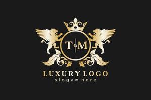 Initial TM Letter Lion Royal Luxury Logo template in vector art for Restaurant, Royalty, Boutique, Cafe, Hotel, Heraldic, Jewelry, Fashion and other vector illustration.