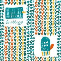 Pattern with knitting accessories and mittens vector