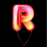 Red metallic balloon, inflated alphabet symbol R vector