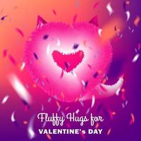 Cute instagram card with pink fluffy devil heart on disco party background vector