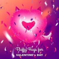 Cute instagram card with pink fluffy devil heart on disco party background vector