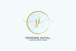 Initial SI handwriting logo with circle template vector signature, wedding, fashion, floral and botanical with creative template.