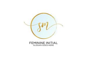 Initial SM handwriting logo with circle template vector signature, wedding, fashion, floral and botanical with creative template.