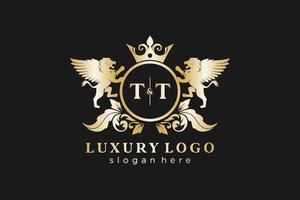 Initial TT Letter Lion Royal Luxury Logo template in vector art for Restaurant, Royalty, Boutique, Cafe, Hotel, Heraldic, Jewelry, Fashion and other vector illustration.