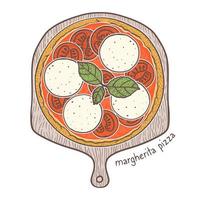 pizza marghrita, dibujo de ilustración vector