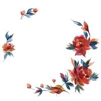 Blue and orange roses wreath in cottege folk trend vector