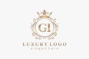 Initial GI Letter Royal Luxury Logo template in vector art for Restaurant, Royalty, Boutique, Cafe, Hotel, Heraldic, Jewelry, Fashion and other vector illustration.