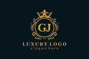 Initial GJ Letter Royal Luxury Logo template in vector art for Restaurant, Royalty, Boutique, Cafe, Hotel, Heraldic, Jewelry, Fashion and other vector illustration.