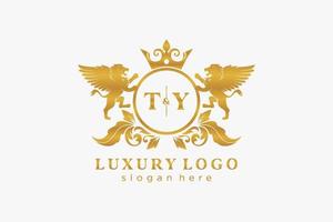 Initial TY Letter Lion Royal Luxury Logo template in vector art for Restaurant, Royalty, Boutique, Cafe, Hotel, Heraldic, Jewelry, Fashion and other vector illustration.