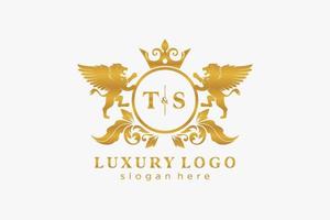 Initial TS Letter Lion Royal Luxury Logo template in vector art for Restaurant, Royalty, Boutique, Cafe, Hotel, Heraldic, Jewelry, Fashion and other vector illustration.