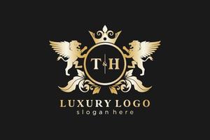 Initial TH Letter Lion Royal Luxury Logo template in vector art for Restaurant, Royalty, Boutique, Cafe, Hotel, Heraldic, Jewelry, Fashion and other vector illustration.